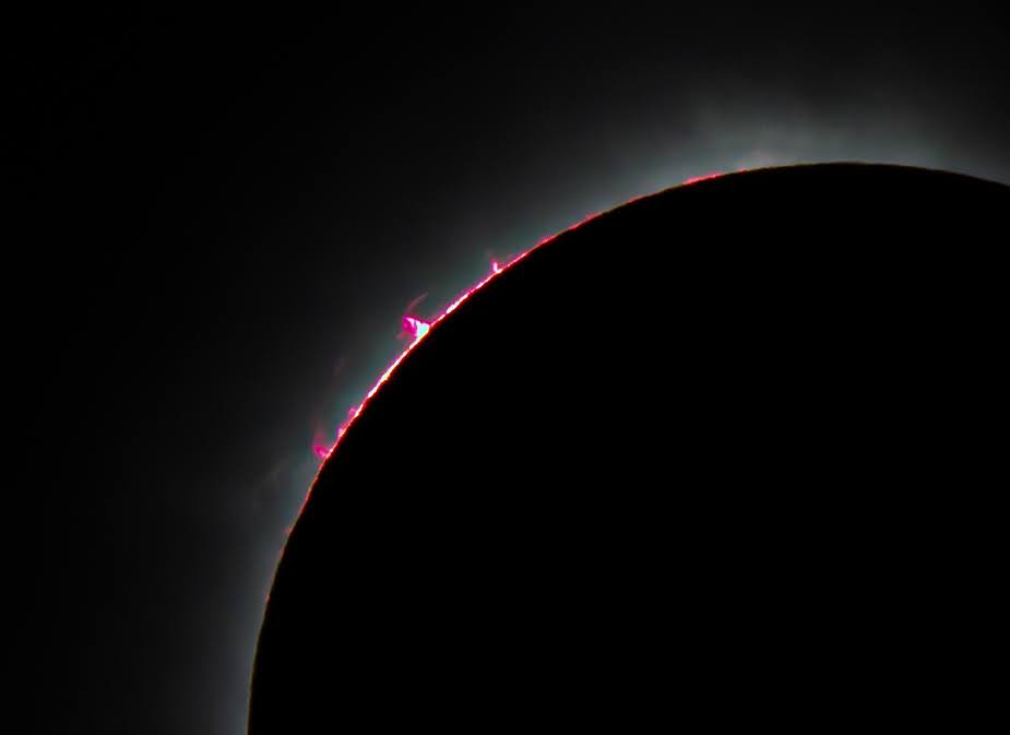 Prominences visible during totality.